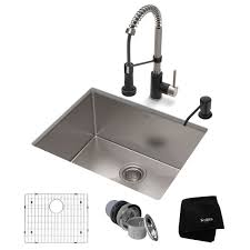 Single handle pull out spout for very convenient use cold & hot control handle drip free ceramic disc cartridge for smooth and long lasting operation good quality and best price easy to install and clean can be cleaned with mild soap. 23 Undermount Kitchen Sink W Bolden Commercial Pull Down Faucet And Soap Dispenser In Stainless Steel Matte Black