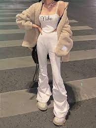 Ann Andelman White Corduroy Stacked Jeans Mada In China
