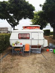 Vintage Caravan On A Camping In France By Ivar Available To License Exclusively At Stocksy Stocksy Camping Campside Retro Camping Vintage Caravan Caravan