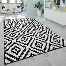 Kurzflor Teppich Ethno Muster Schwarz Weiss Wohnzimmer Teppich Ethno Teppich Teppich Schwarz Weiss