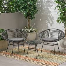 Bay Isle Home Grunewald 3 Piece Rattan Seating Group With Cushions Frame Color Cushion Color Gray Frame Dark In 2020 Conversation Set Patio Seating Groups Noble House