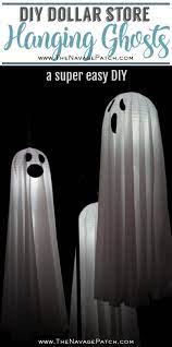 Easy Lighted Hanging Ghosts A Dollar Store Diy Hanging Ghosts Diy Ghost Decoration Dollar Store Halloween Diy