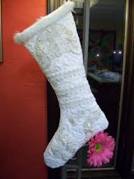 Holiday Stocking Made Out Of A Wedding Dress Upcycled Wedding Dress Recycle Wedding Dress Wedding Dress Crafts