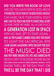 Don Mclean American Pie Word Words Song Lyric Lyrics Wall Art Typography American Pie Song Lyrics Song Lyrics Lyrics