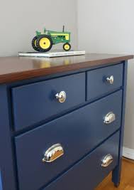 Navy Blue Dresser With Wood Stained Top Moderate Home Blue Painted Furniture Painted Bedroom Furniture Blue Bedroom Furniture
