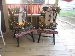 Snowman Chairs Garland Rags Lights Stars 39 95 Ea Christmas Diy Wood Christmas Decorations Rustic Christmas Crafts