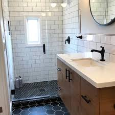 Transitional blue tile white floor bathroom photo in chicago with light wood cabinets, white walls and white countertops. 75 Beautiful Mid Century Modern Bathroom Pictures Ideas July 2021 Houzz