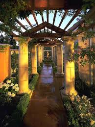 Traditional Garden Patio Pillars And Pergola Design Mediterranean Landscaping Landscape Design Traditional Garden