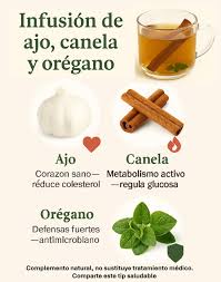 La infusión de ajo, canela y orégano es reconocida en la medicina natural  por fortalecer el sistema inmunológico, mejorar la digestión y favorecer la  salud cardiovascular. Además, ayuda a regular la presión
