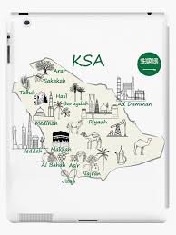 saudi arabia map hand drawn ksa tourist attractions cities flag ipad case skin by mashmosh in 2021 city flags how to draw hands map