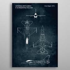 No011 F 16 Fighting Falcon Poster Print By Xavier Vieira Displate Plane Wall Art Aviation Office Decor Falcon Drawing