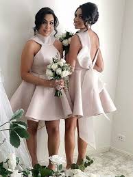 115 99 Princess High Neck Satin Short Mini Bow Bridesmaid Dresses Milly01013631 Millybridal Satin Bridesmaid Dresses Bridesmaid Dress Sale Bridesmaid Dress Colors