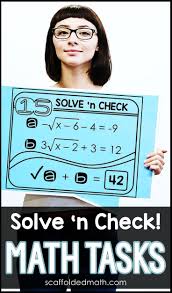Solve N Check Self Checking Math Task Card Activities Math Tasks Algebra Activities Math