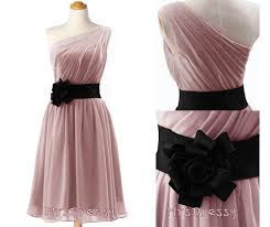 Dusty Pink One Shoulder Short Bridesmaid Dress With Black Sash From Lambmum S Store Short Bridesmaid Dresses Bridesmaid Dresses Dresses