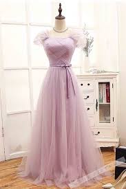 Lavender Tulle Cap Sleeves A Line Lace Up Long Prom Dresses From Girlsprom In 2020 Lange Abschlussballkleider Hubsche Kleider Und Abschlussball Kleider