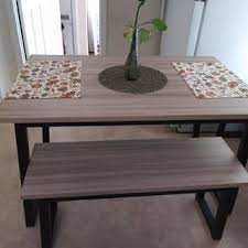 A dining table with benches provides for versatile seating since you can remove the furniture to another room and increase the the table is fitted with a matching bench and a set of three metal dining chairs. Waylowe Dining Table And Benches Set Of 3 Ashley Furniture Homestore