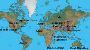 The Rockies In World Map Largest Mountain Ranges Of The World: Himalayas, Andes, Rockies, Urals,  Drakensberg