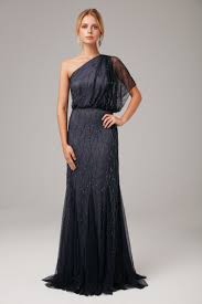 Koyu Mor Tek Kol Payetli Uzun Abiye Elbise Oleg Cassini Elbise Resmi Elbise Moda Stilleri