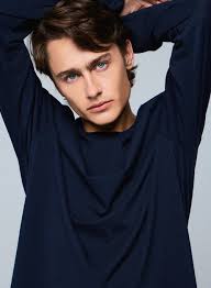 Navy blue Henry Round Neck Long Sleeve T-shirt in Cotton