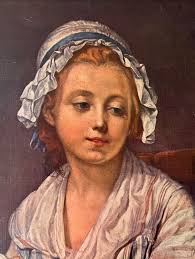 Vintage print of The Wool Winder By Jean-Baptiste Greuze (French,  1725−1805) Size 75cm x 54cm تابلوه طباعة عتيق للوحة عالمية فرنسية مقاس ٧٥سم  في ٥٤سم