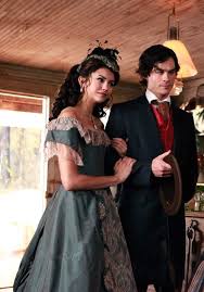 nina dobrev as katherine pierce and ian somerhalder as damon salvatore in the vampire diaries tv series vampire diaries vampire diaries damon katherine pierce