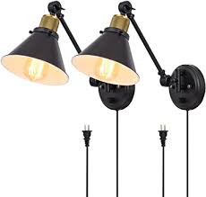 Trlife Plug In Wall Sconces Set Of 2 Dimmable Swing Arm Wall Lights Plug In Wall Sconce With O In 2020 Plug In Wall Sconce Swing Arm Wall Light Industrial Wall Sconce