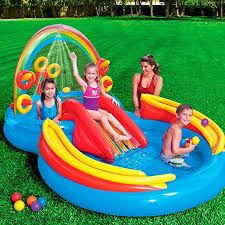 Amazon Com Intex Rainbow Ring Inflatable Play Center 117 X 76 X 53 For Ages 2 Toys Games Ad Kid Pool Play Pool Kiddie Pool