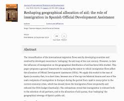 Reshaping Geographical Allocation Of Aid The Role Of Immigration In Spanish Official Development Assistance Immigration International Migration Development