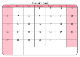 Cute January 2019 Calendar Pink Calendar 2019 Printable Calendar 2019 Template 2019 Calendar