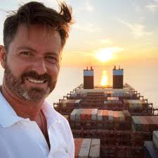 Sunset selfie in the Laotian Channel and wind in my hair. Normally, we only  see dense fog when transiting here, but this evening it is beautiful.