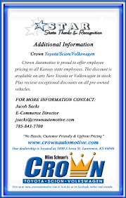 We'll drive from op, ks for great service on our 2012 rav4. Star Additional Discount Information