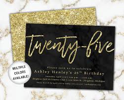 Black And Gold Party Invitations Templates Free 25th Birthday Invitation Black And Gold Twenty Fifth Etsy Birthday Invitations Birthday Invitation Templates 25th Birthday
