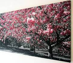 Cherry blossom canvas wall art. Kunst Pink Cherry Blossom Black On White Canvas Wall Art Picture 18 X 32 Inch Framed Grassrootmarkmen Com