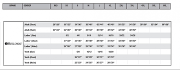 size chart holloway