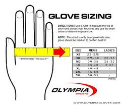To ascertain your glove size: Size Chart Olympia Gloves