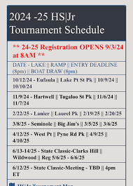 2024-2025 Georgia BASS Nation High School Fishing Schedule