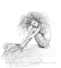 Black And White Mermaid Sketch 8x10 Inch Print Tranquil Mermaid Art Unframed Graphite Pencil Drawing Black And White Coastal Home Decor Mermaid Art Art Mermaid Drawings