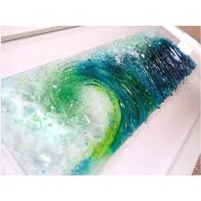 Cobalt blue irridescent art glass wall hanging signed zaro modern design. Sea Glass Wall Art I Rolling Wave By Dreya Bennet I Boha Glass