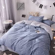 Amazon Com Bulutu Bedding Constellation Print Queen Bedding Sets Cotton Reversible Space Kids Duvet Cover Sets F Bed Linen Sets Bedding Set Cute Bedroom Decor