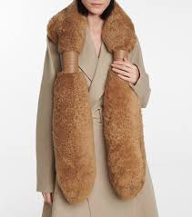 Bottega Veneta Leather Trimmed Shearling Scarf Nasscorp