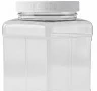 Pride Of India Clear Food Grade PET Plastic Square Grip Storage Jar w/Cap |  48 Fluid Ounces 4-5 Cup Storage Capacity | BPA Free USA Made