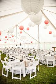 Pink And White Paper Lanterns Are The Perfect Decor For A Casual Wedd Backyard Wedding Reception Decorations Wedding Tent Decorations Backyard Wedding Ceremony