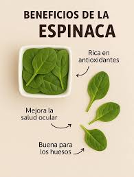 La #Espinaca es alta en #Fibra que nos ayuda a mejorar el tránsito  intestinal y nos proporciona mayor sensación de saciedad, además contiene  hierro, magnesio y ácido fólico. ¡Consúmela! #Alimentación