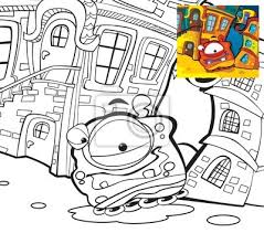 Alle bewohner eines schrecklichen ortes: Cartoon Ausmalbilder Alien Vor Dem Haus Illustration Fur Fototapete Fototapeten Arbeitsmappe Manga Skizzenbuch Myloview De
