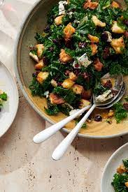 Kale Salad With Cranberries Pecans And Blue Cheese Recipe Blue Cheese Recipes Blue Cheese Salad Recipes
