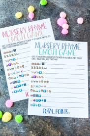 This fun game is perfect for a floral boho chic baby shower! Free Printable Nursery Rhyme Baby Shower Emoji Game Play Party Plan