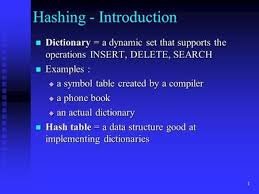 1 Hashing Introduction Dictionary A Dynamic Set That Supports The Operations Insert Delete Search Dictionary A Dynamic With Images Data Structures Supportive Data