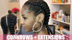 Wash your cornrows once a week or as needed. Two Cornrows On Natural Hair Extensions Youtube