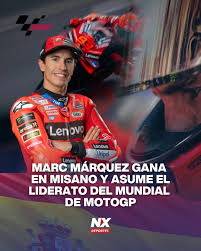 Marc Márquez gana en Misano y asume el liderato del Mundial de MotoGP Marc Márquez se convirtió en el nuevo líder del Mundial de MotoGP tras imponerse en el Gran Premio de