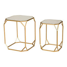 Glitzhome Deluxe Metal With Glass Gold Accent Table Set Of 2 Multi Colored Glass Accent Tables Mirrored Accent Table Accent Table